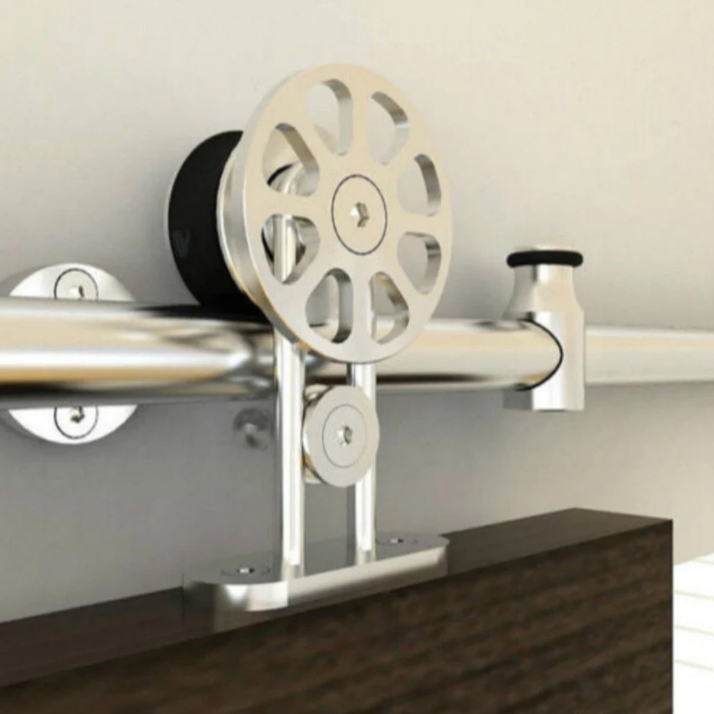 Brushed spoke wheel top mounted stainless steel rolling sliding barn wood door hardware barn hanger roller track set kit