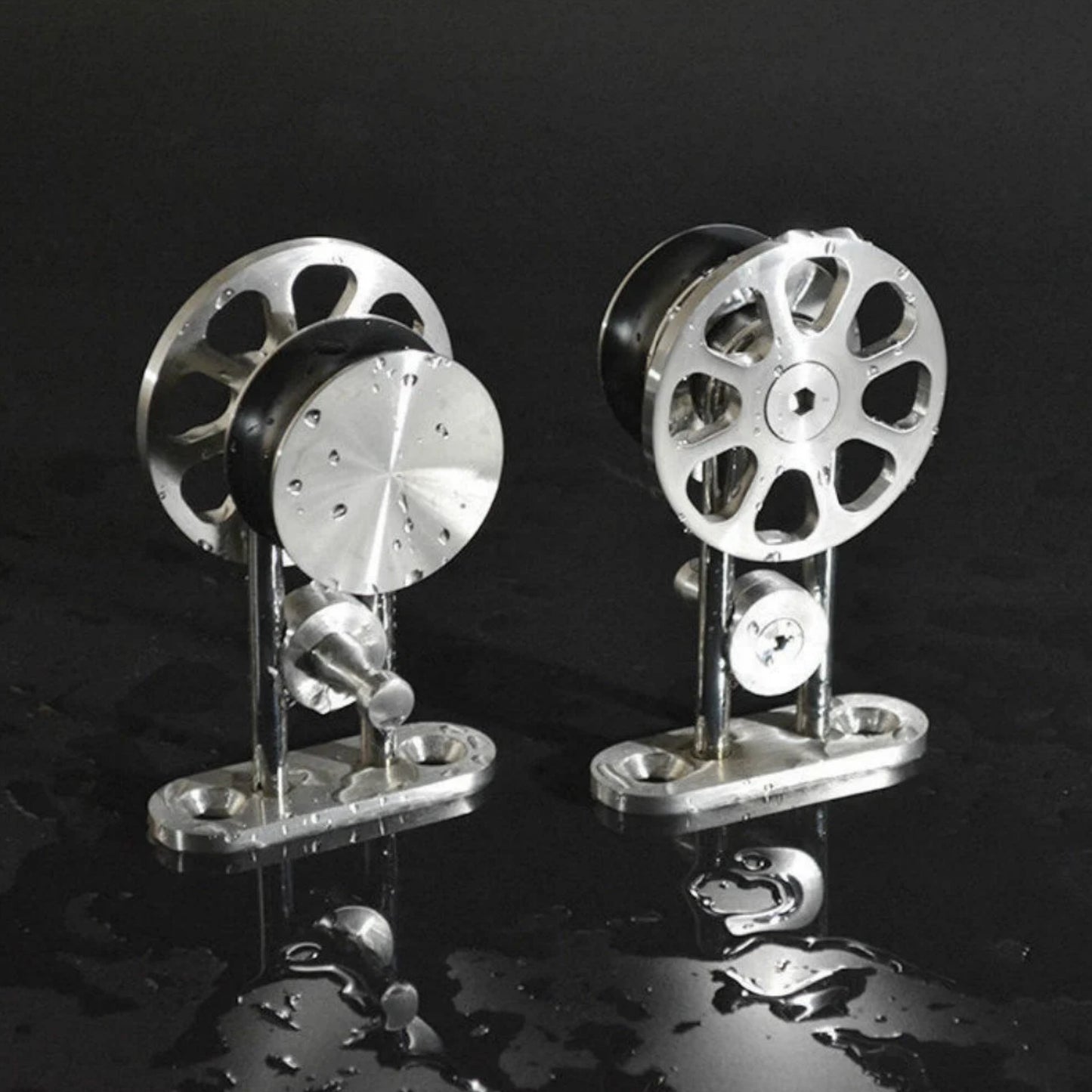 Brushed spoke wheel top mounted stainless steel rolling sliding barn wood door hardware barn hanger roller track set kit