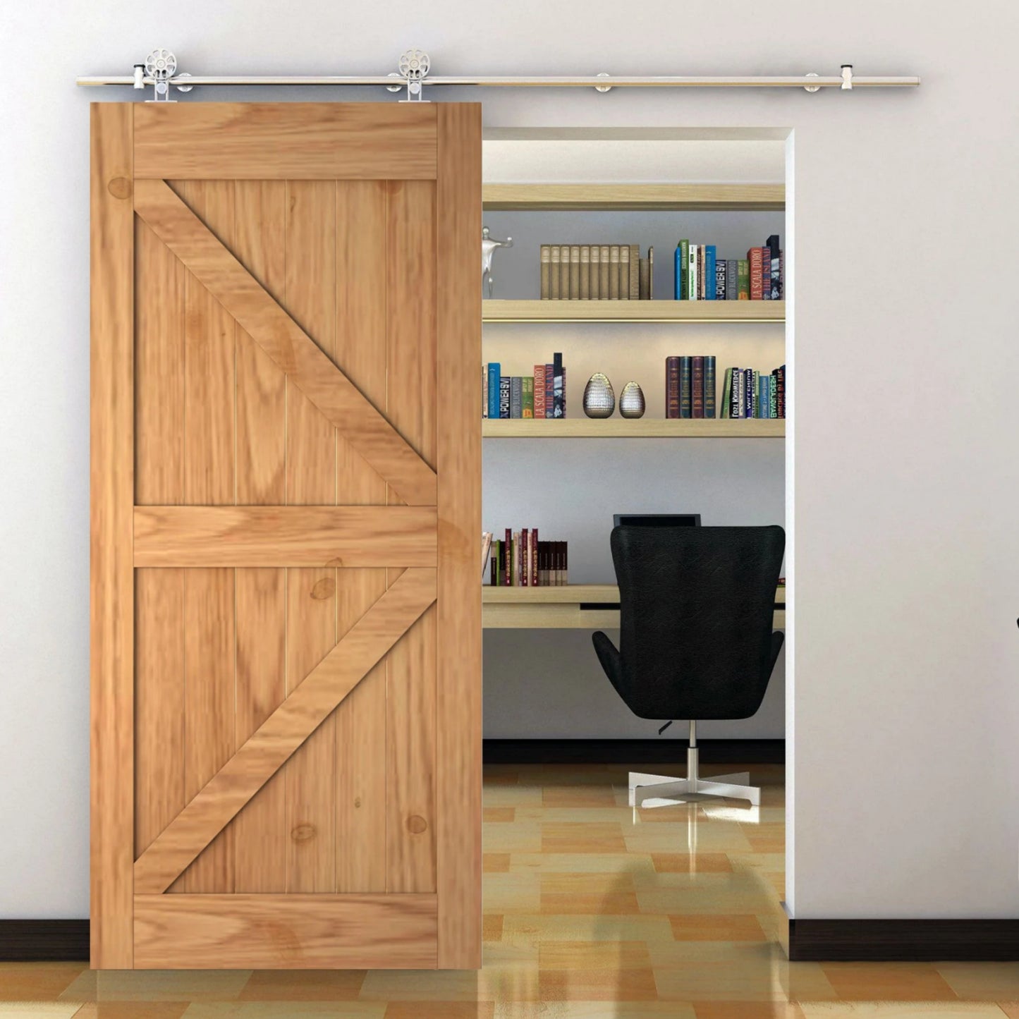 Brushed spoke wheel top mounted stainless steel rolling sliding barn wood door hardware barn hanger roller track set kit