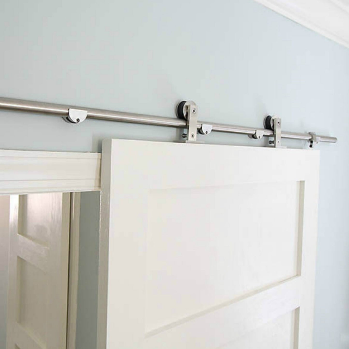 Smoothly easy install ! Top mount brushed stainless steel sliding barn wood door closet hardware sliding track kit