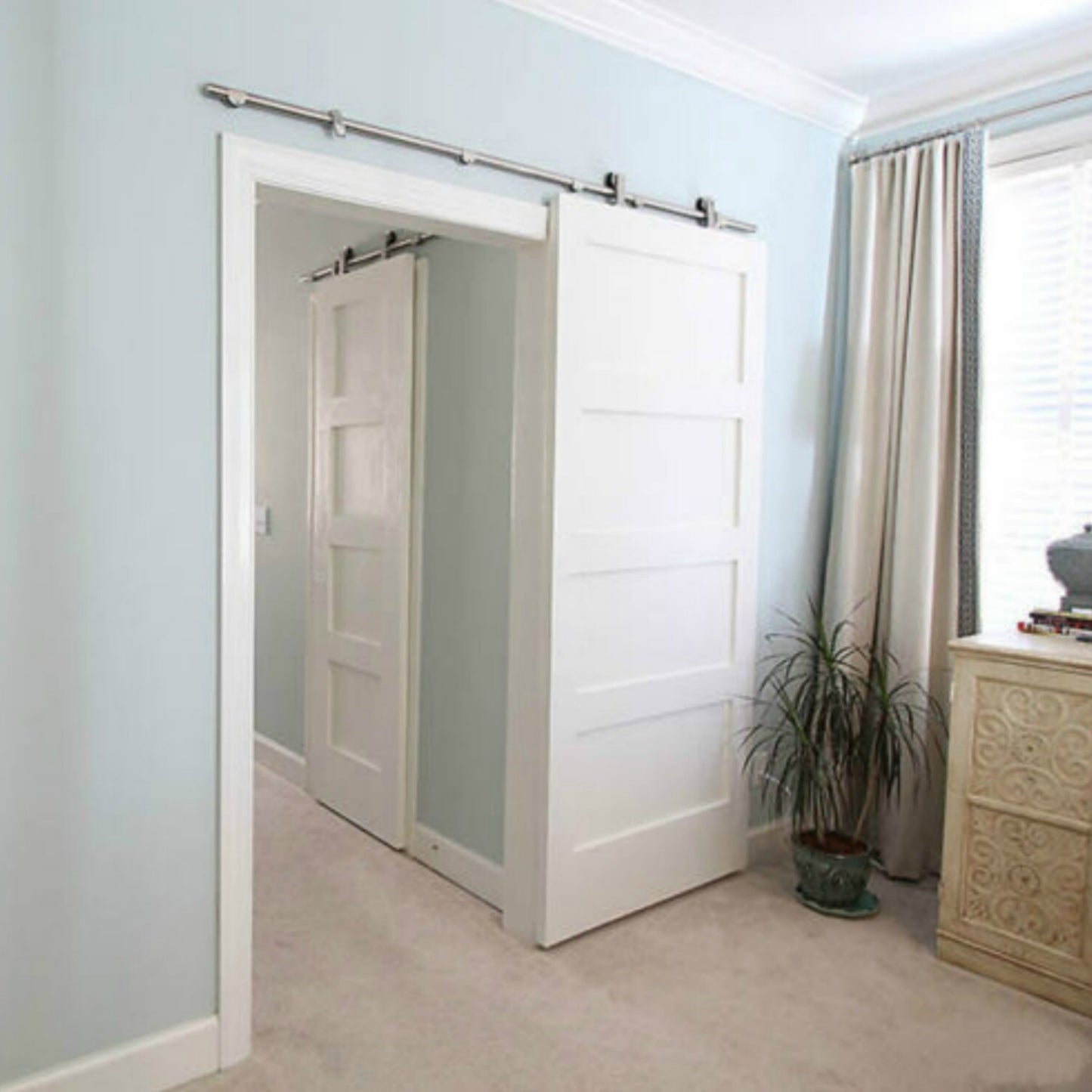 Smoothly easy install ! Top mount brushed stainless steel sliding barn wood door closet hardware sliding track kit