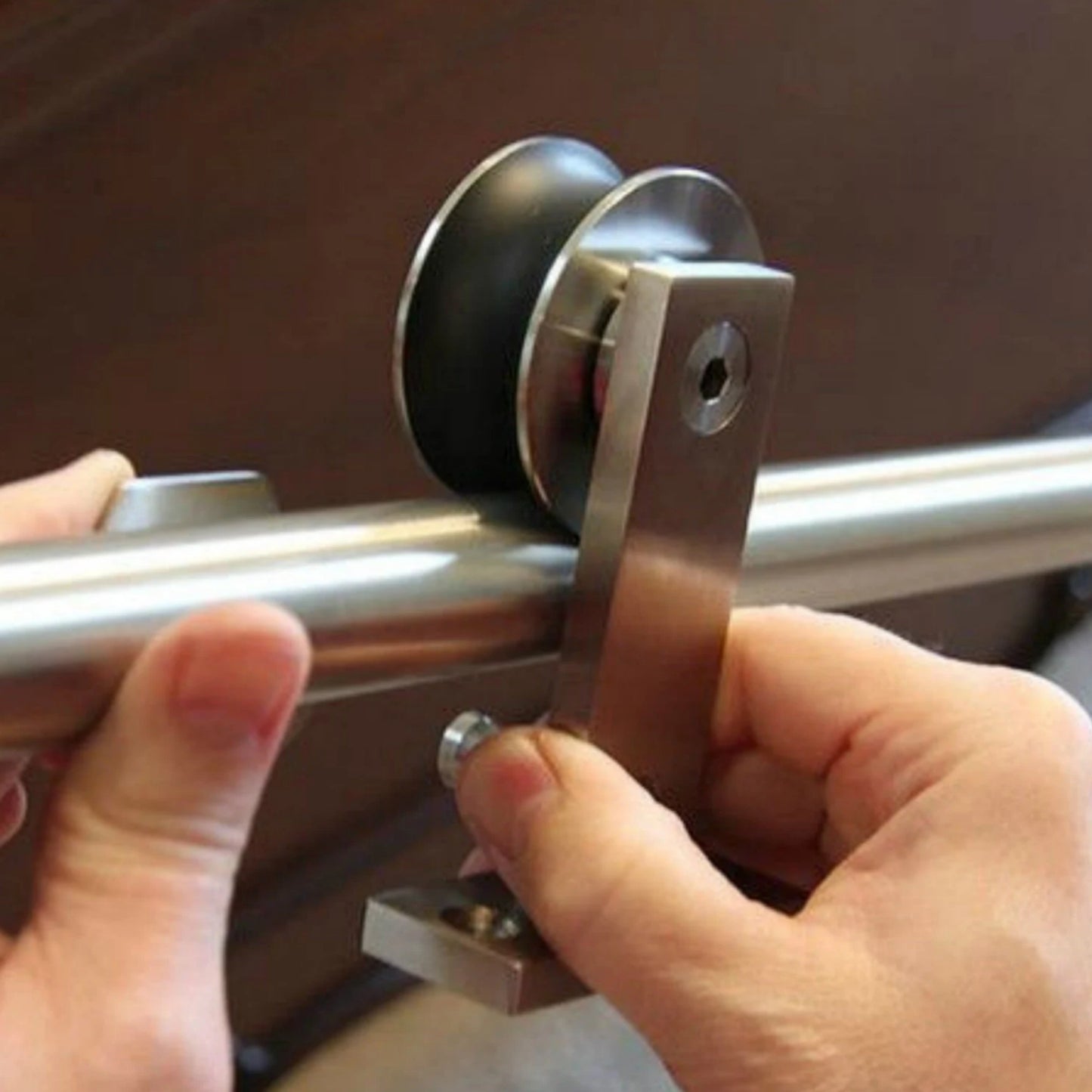 Smoothly easy install ! Top mount brushed stainless steel sliding barn wood door closet hardware sliding track kit