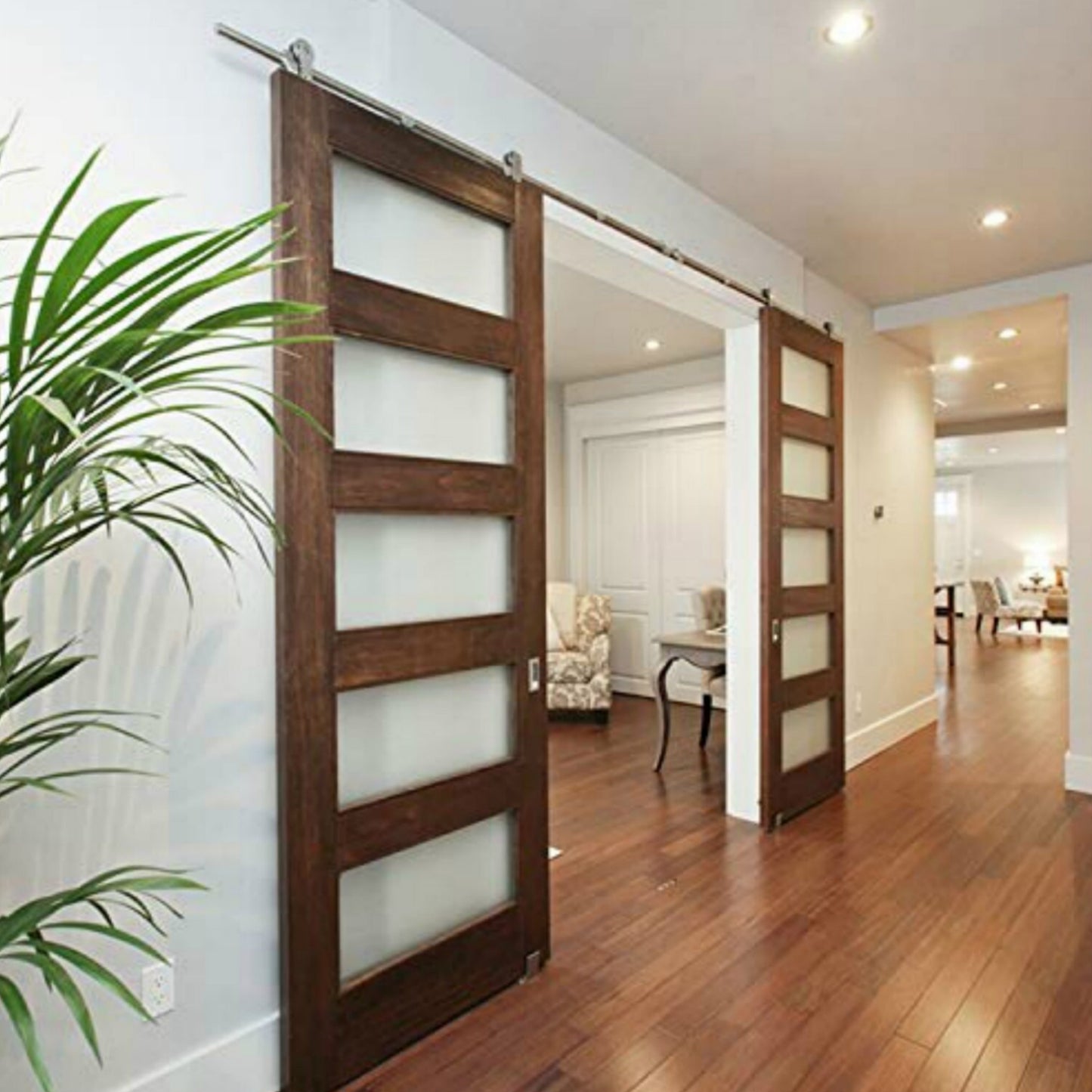 Smoothly easy install ! Top mount brushed stainless steel sliding barn wood door closet hardware sliding track kit
