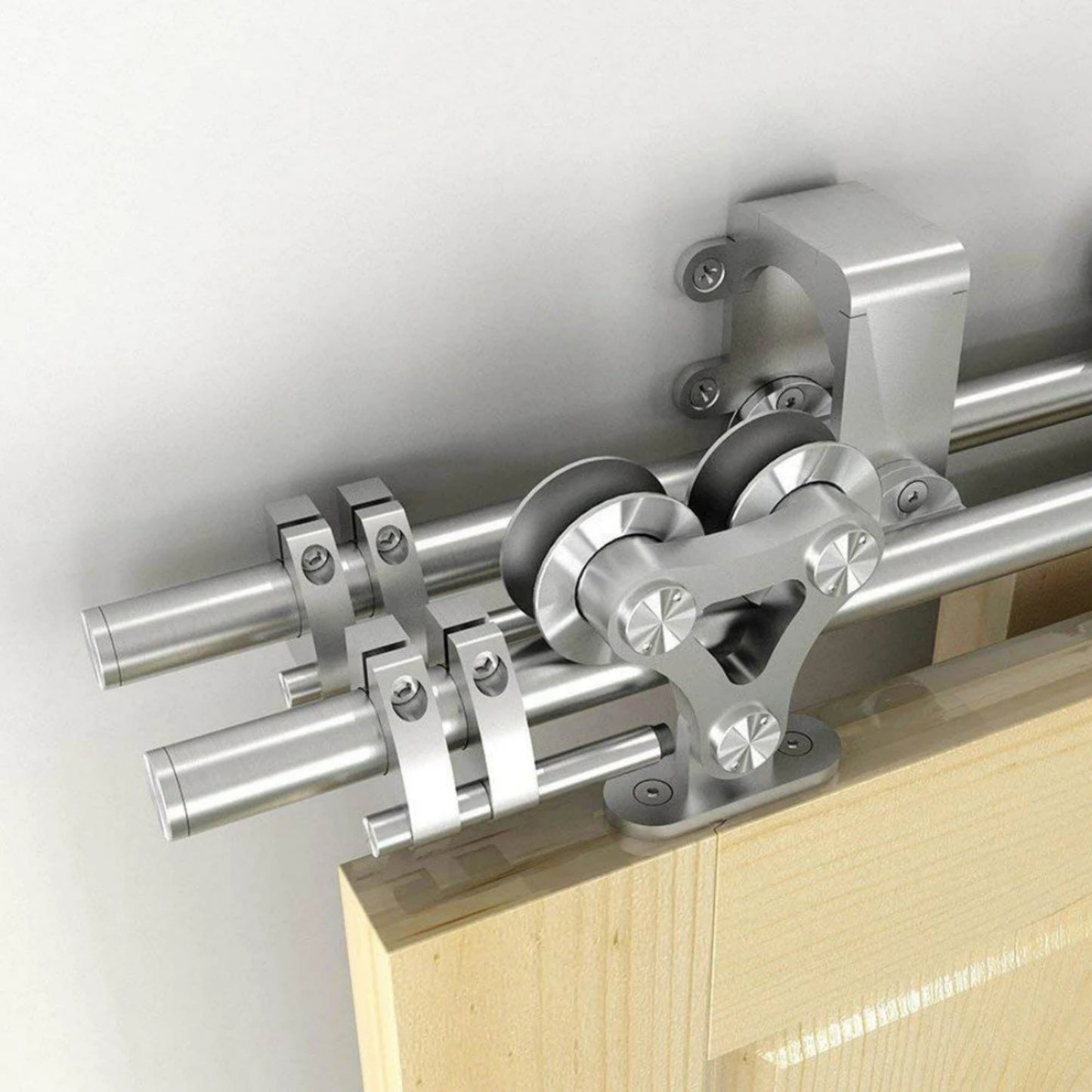 DUAL WHEEL Bypass Brushed Stainless Steel Top Mounted Sliding Barn Door Hardware Wood Door Sliding Track Kit Set For 2 Doors and 4 Doors