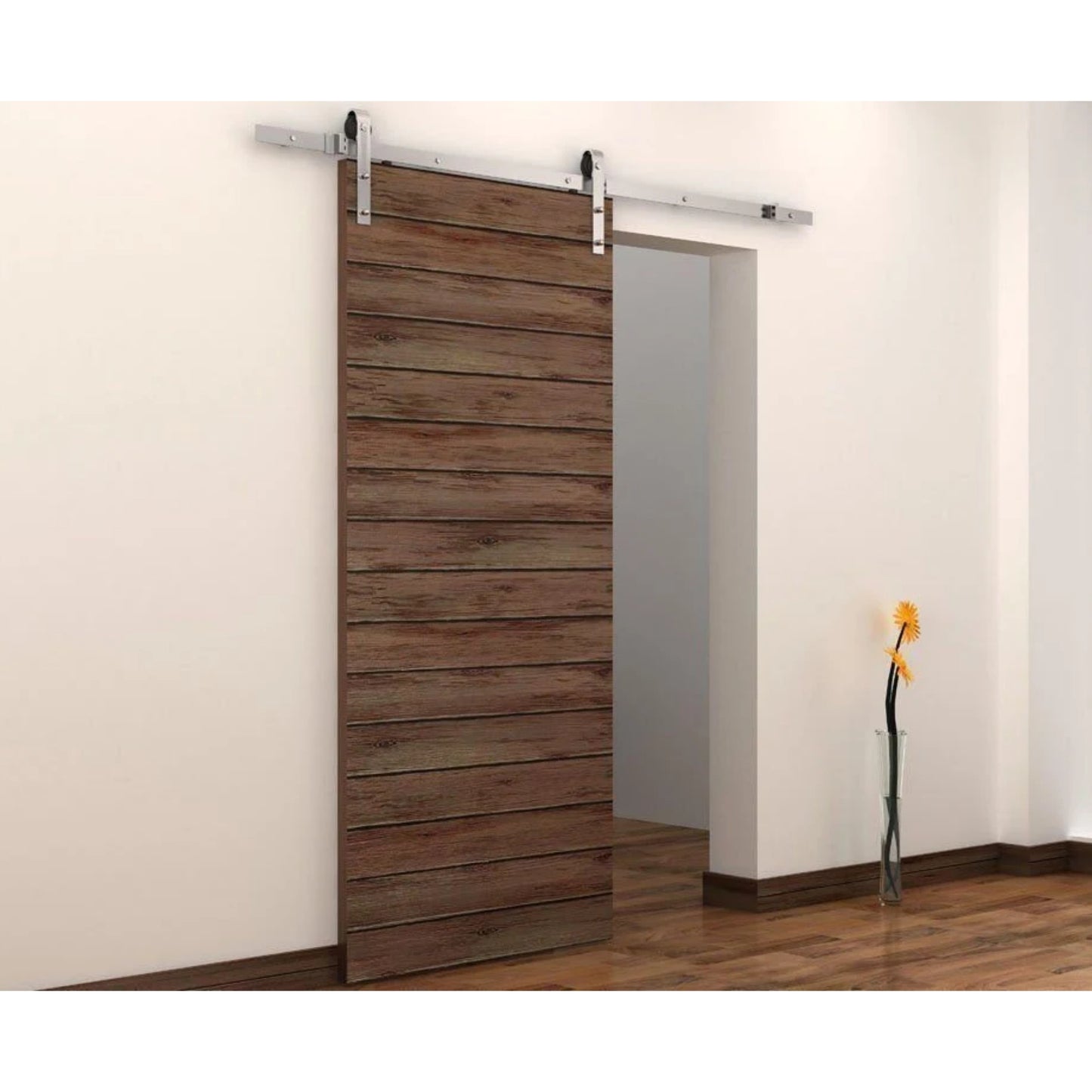 DIY Wood Door Antique Interior Brushed Stainless Steel Sliding Rolling Barn Door Hardware Track Hanger Set Kit
