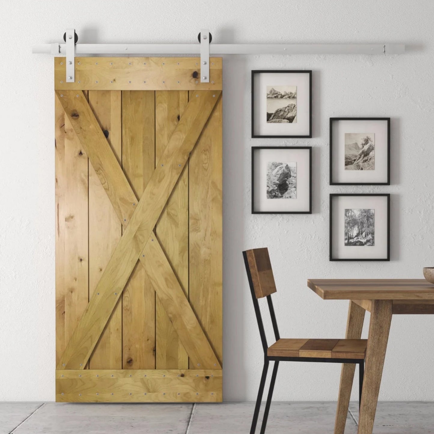 DIY Wood Door Antique Interior Brushed Stainless Steel Sliding Rolling Barn Door Hardware Track Hanger Set Kit