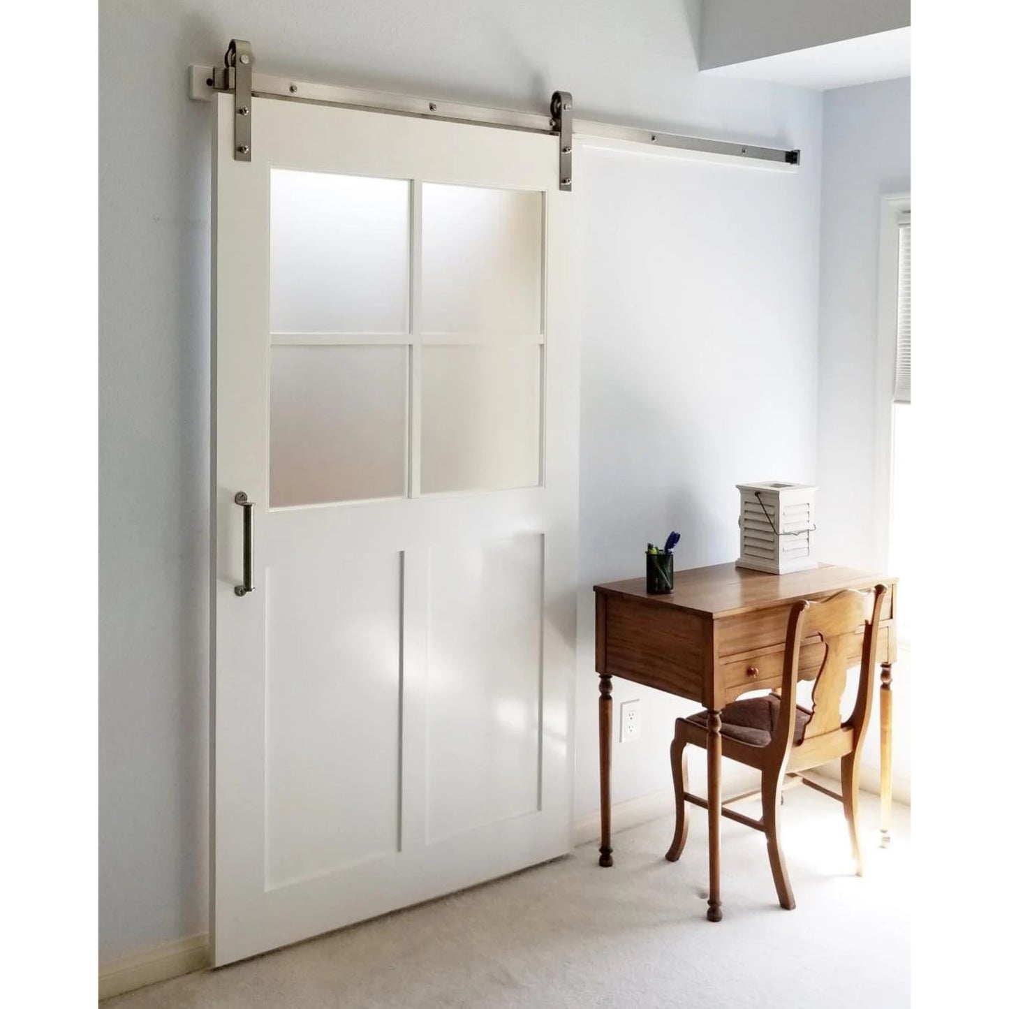 DIY Wood Door Antique Interior Brushed Stainless Steel Sliding Rolling Barn Door Hardware Track Hanger Set Kit
