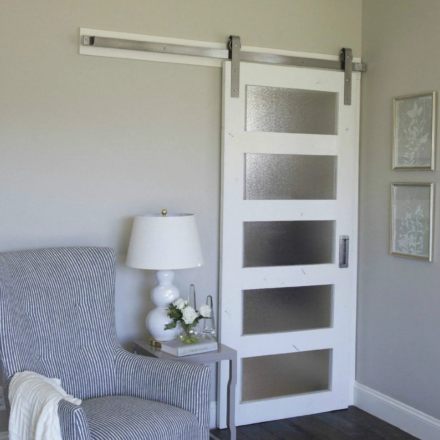 DIY Wood Door Antique Interior Brushed Stainless Steel Sliding Rolling Barn Door Hardware Track Hanger Set Kit