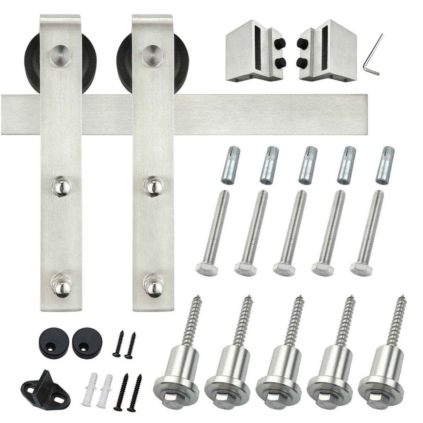 DIY Wood Door Antique Interior Brushed Stainless Steel Sliding Rolling Barn Door Hardware Track Hanger Set Kit