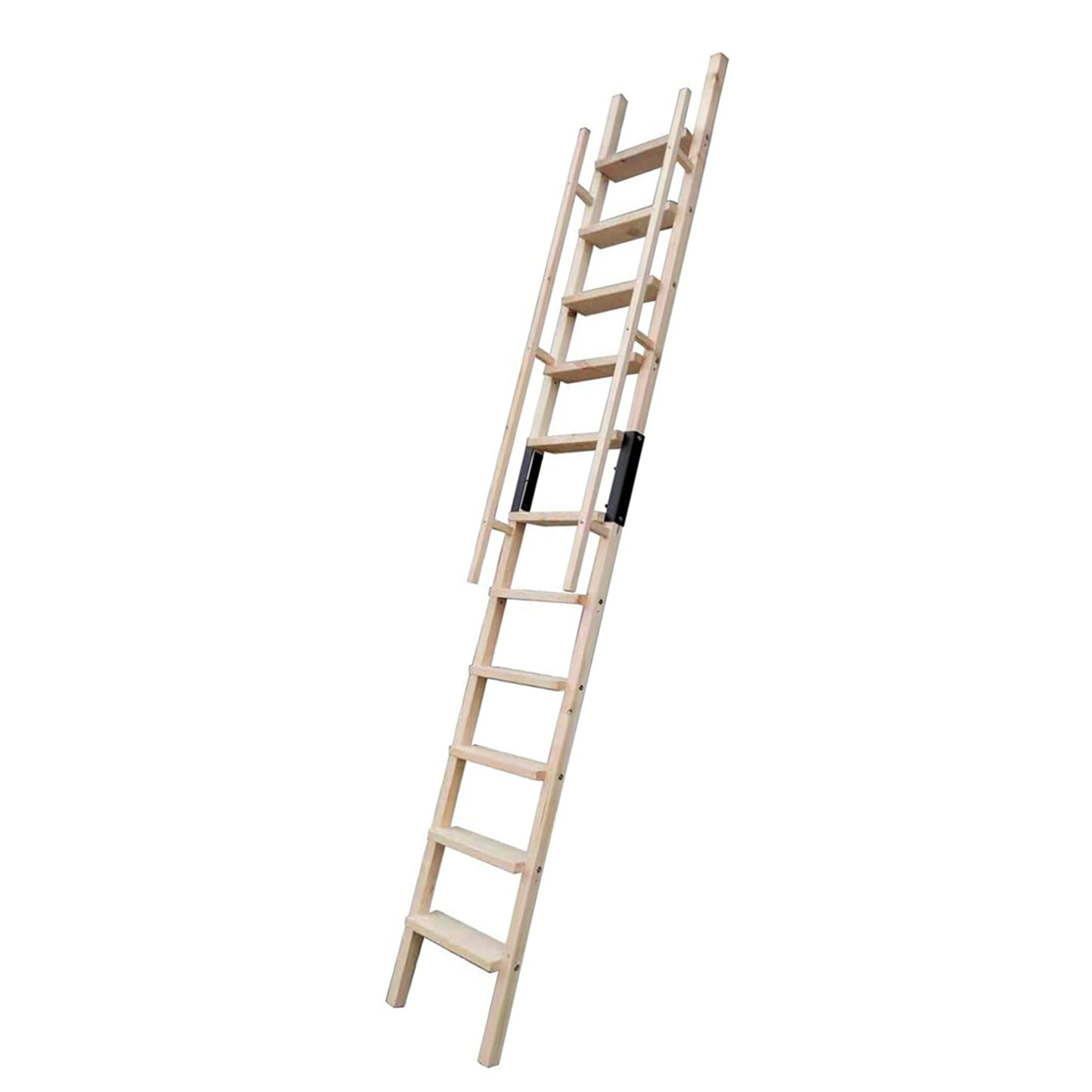Natural Knotty Pine Wood Sliding Library Sliding Step Ladder Rolling Ladder with Smooth Handrails, Ready For Painting( Unfinished )