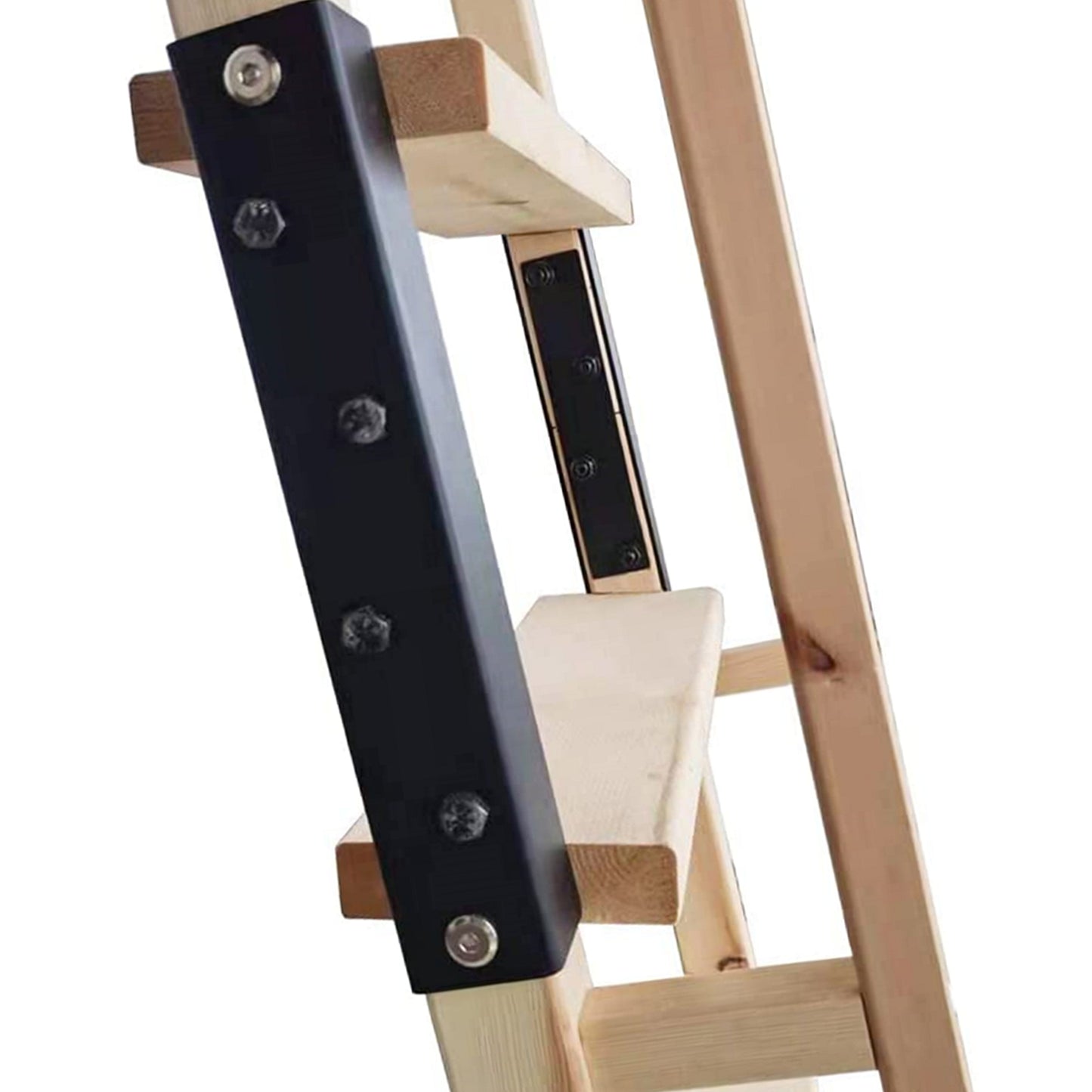 Natural Knotty Pine Wood Sliding Library Sliding Step Ladder Rolling Ladder with Smooth Handrails, Ready For Painting( Unfinished )