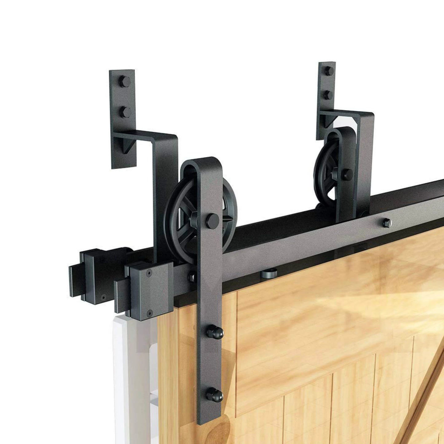 Bypass Steel Sliding Barn Wood Door Hardware Interior Closet Cupboard Door Big Spoke Wheel Sliding Track Roller Kit for 2 doors and 4 doors