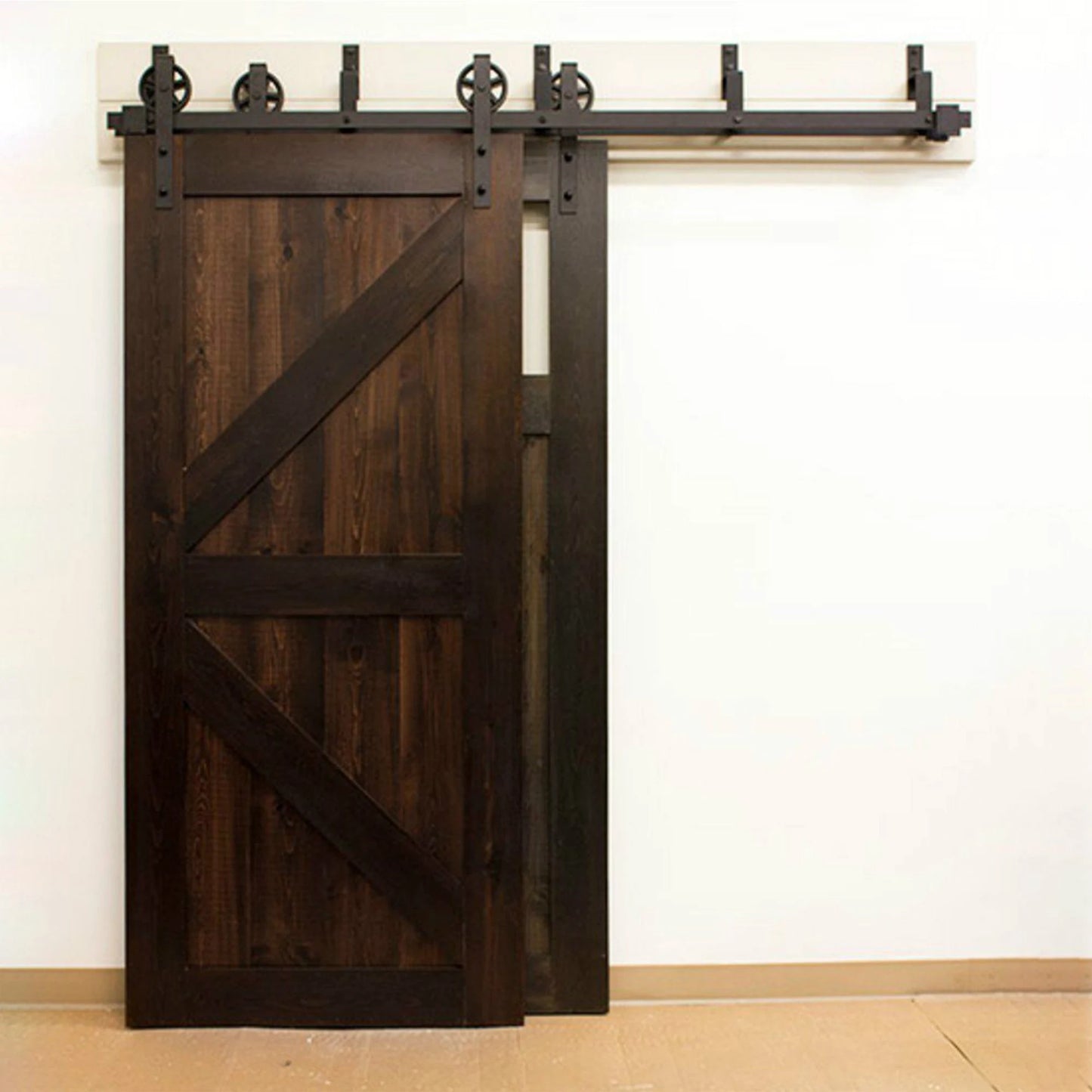 Bypass Steel Sliding Barn Wood Door Hardware Interior Closet Cupboard Door Big Spoke Wheel Sliding Track Roller Kit for 2 doors and 4 doors
