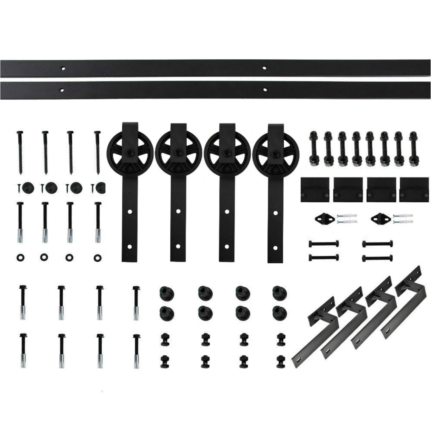 Bypass Steel Sliding Barn Wood Door Hardware Interior Closet Cupboard Door Big Spoke Wheel Sliding Track Roller Kit for 2 doors and 4 doors