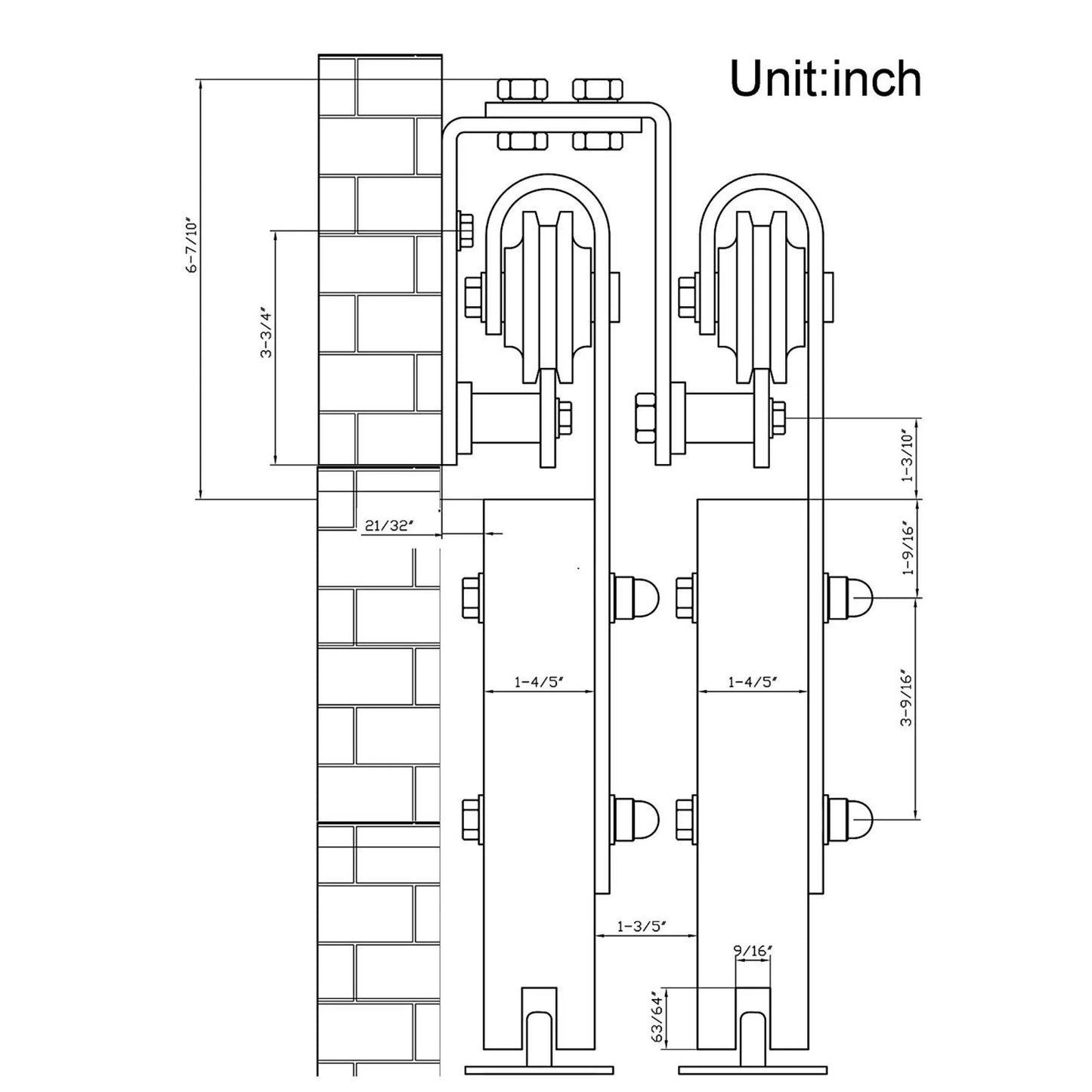 5-16FT rustic black steel bypass barn door hardware wall mount bypass sliding door track roller kit