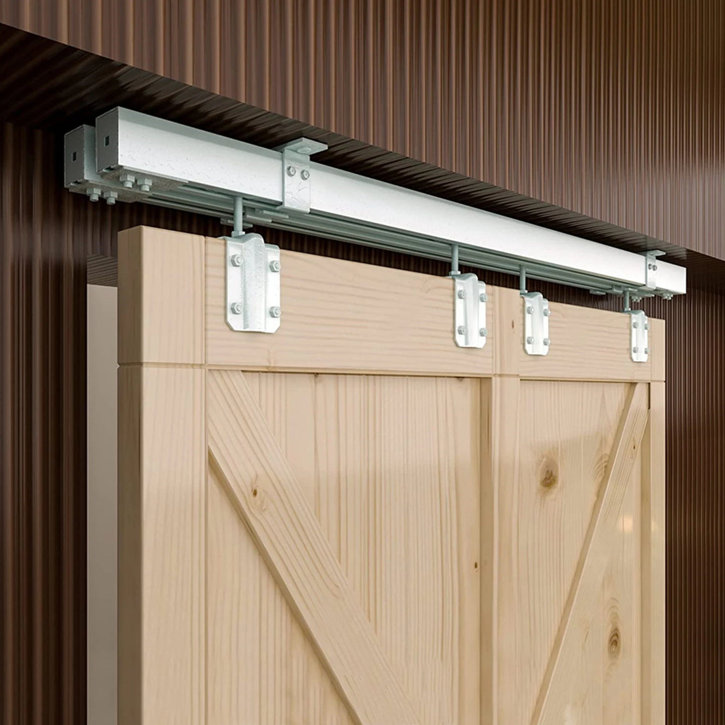 Galvanized Steel Heavy Duty Box Track Ceiling Mount Bypass Sliding Barn Door Hardware Wood Exterior Interior Carriage Door Hardware Track Kit