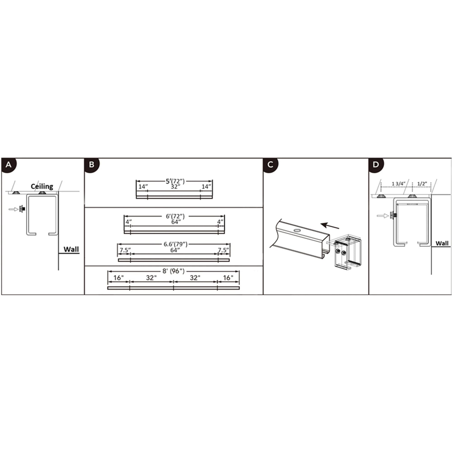 Galvanized Steel Heavy Duty Box Track Ceiling Mount Bypass Sliding Barn Door Hardware Wood Exterior Interior Carriage Door Hardware Track Kit