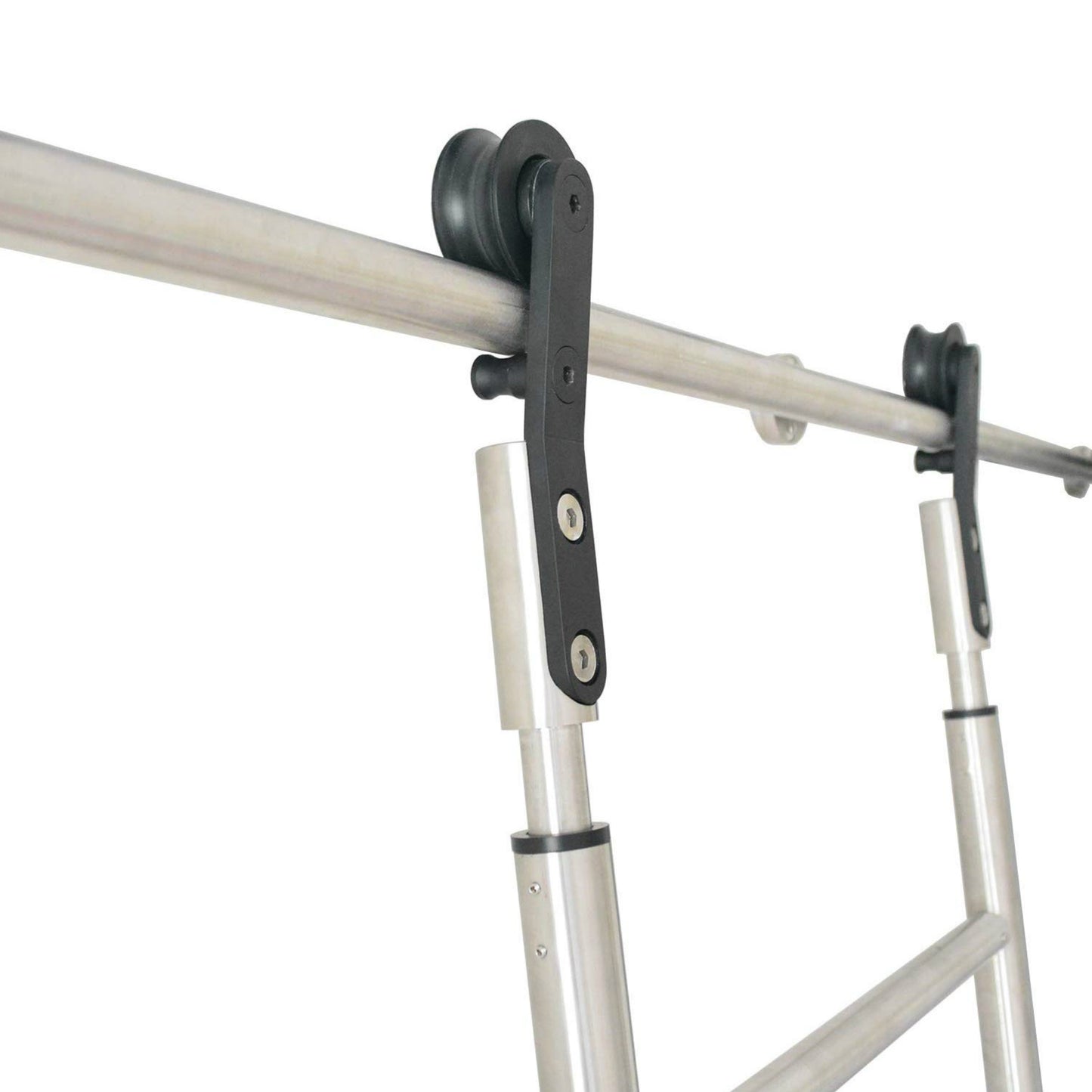 Custom Made Contemporary Telescopic Vertically Stored Brushed Stainless Steel Sliding Rolling Ladder Library Ladder