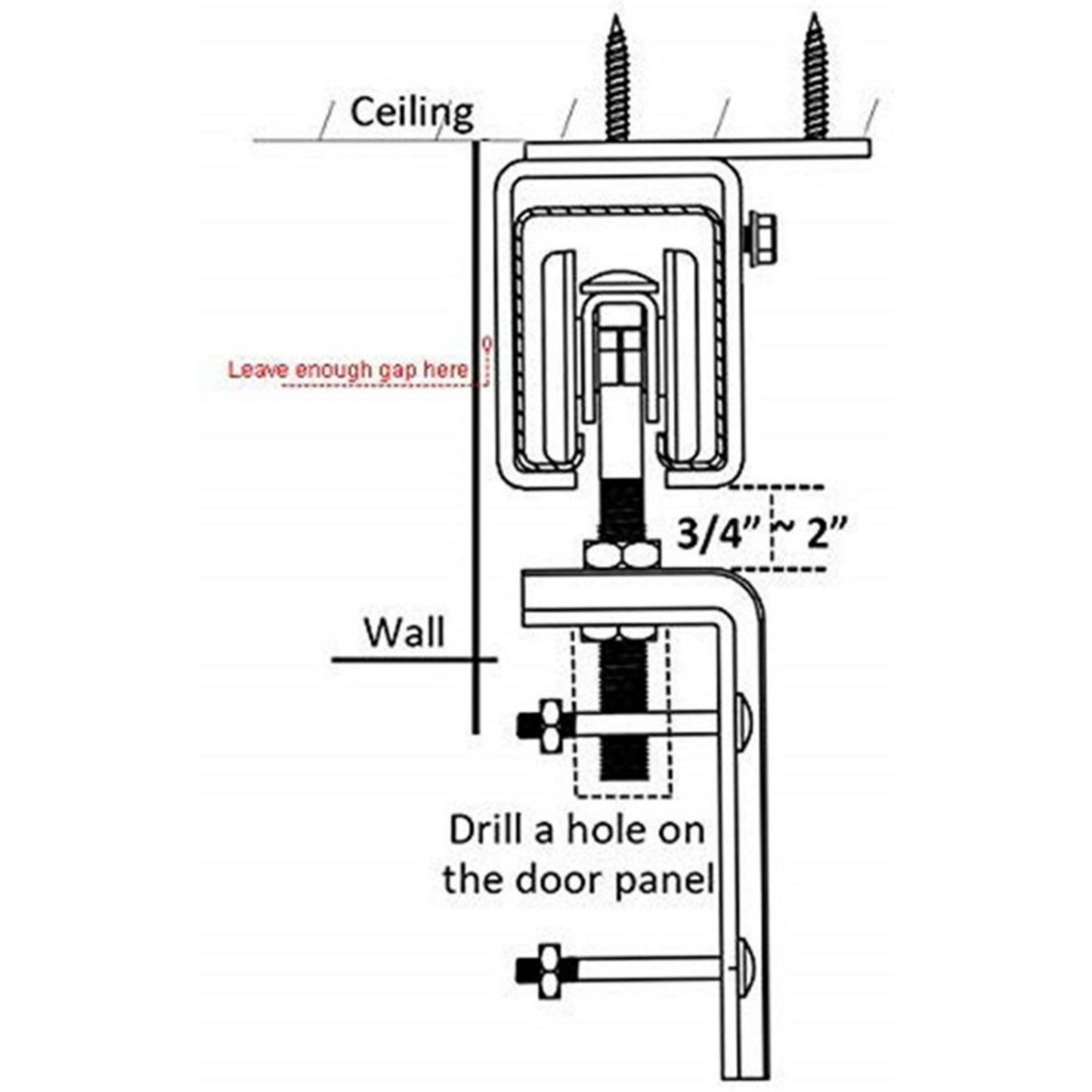 Black Steel Heavy Duty Box Track Ceiling Mount Sliding Barn Door Hardware Wood Exterior Interior Carriage Door Hardware Track Trolley Kit