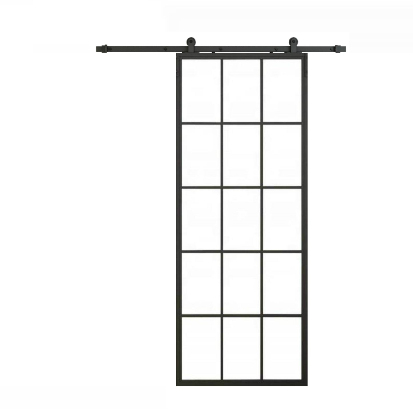 New Interior Black Aluminum Framed French Panel Barn Door Clear Tempered Glass Sliding Barn Door Slab Modern Glass Barn Door (Disassembled)