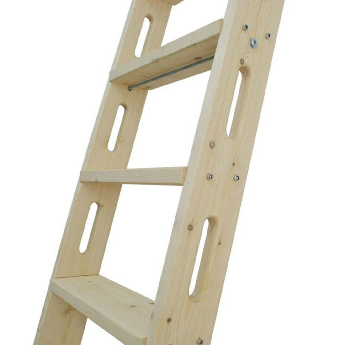 Natural Knotty Pine Wood Sliding Library Sliding Step Ladder Rolling Ladder, Ready For Painting, Solid Durable Steps ( Unfinished )