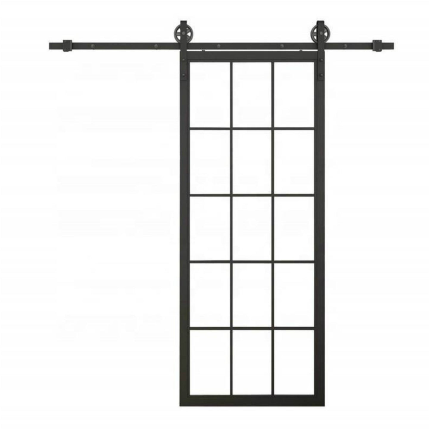 New Stylish Interior Black Steel Framed French Panel Barn Door Clear Tempered Glass Sliding Barn Door Slab Modern Glass Barn Door