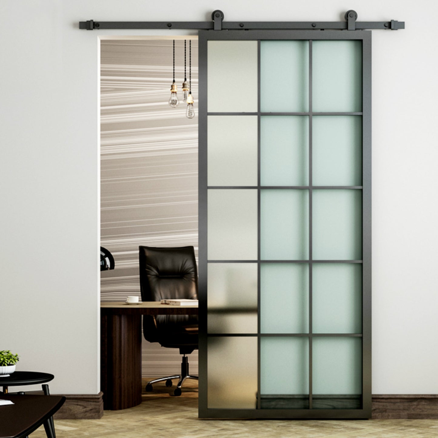 New Interior Black Aluminum Framed French Panel Barn Door Clear Tempered Glass Sliding Barn Door Slab Modern Glass Barn Door (Disassembled)
