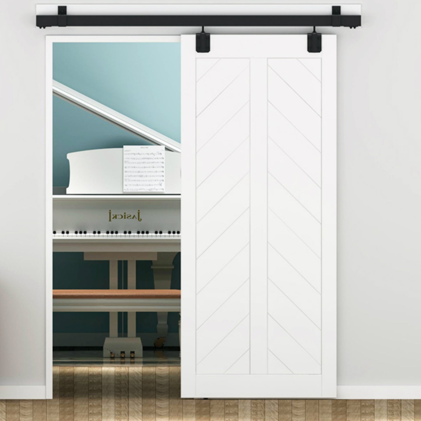 Black Steel Heavy Duty Box Track Wall Mount Sliding Barn Door Hardware Wood Exterior Interior Carriage Door Hardware Track Trolley Kit