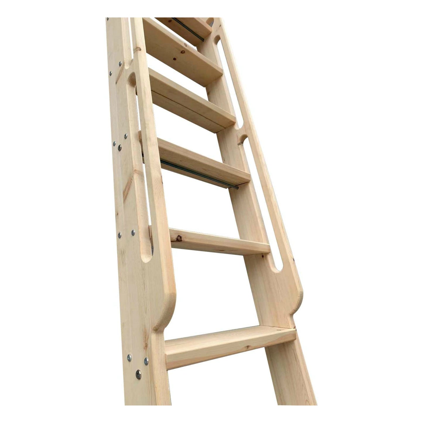 Natural Knotty Pine Wood Sliding Library Sliding Step Ladder Rolling Ladder with Curved Handrails, Ready For Painting( Unfinished )
