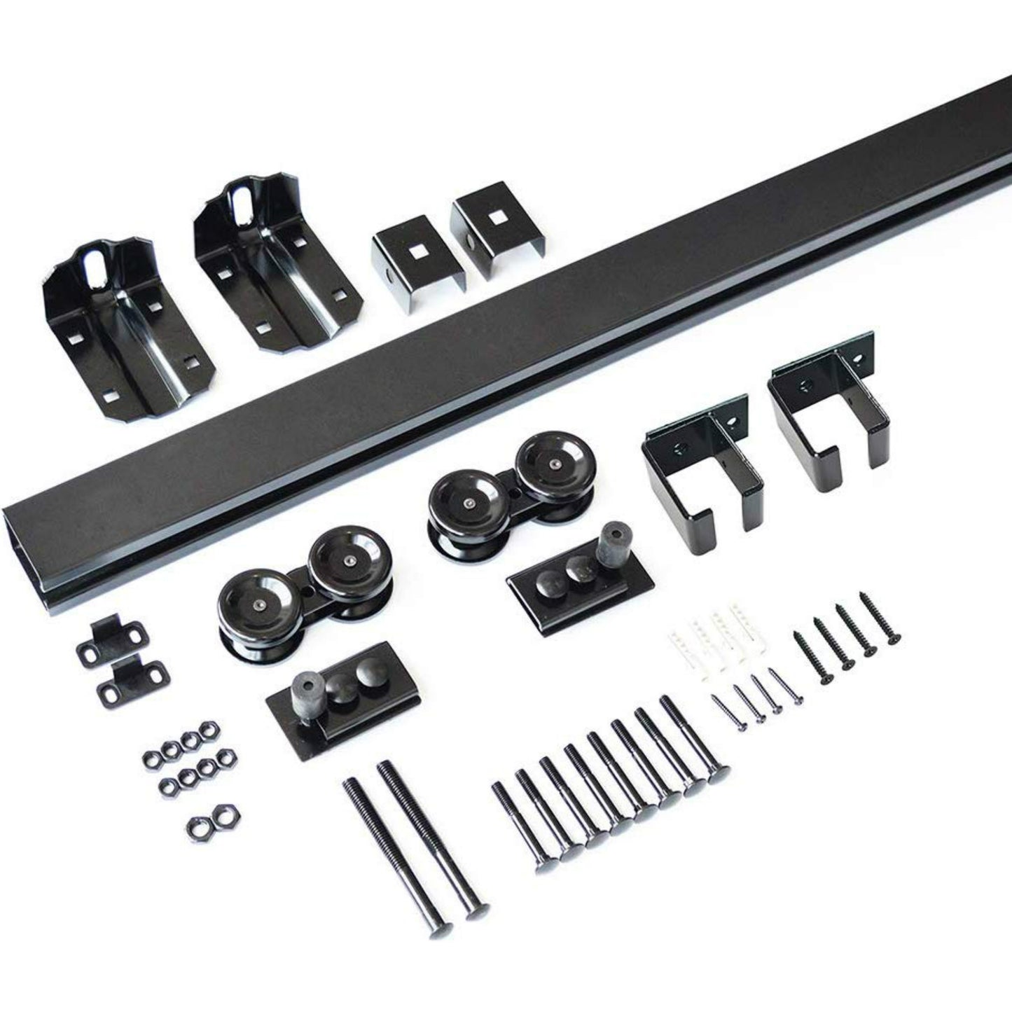 Black Steel Heavy Duty Box Track Ceiling Mount Sliding Barn Door Hardware Wood Exterior Interior Carriage Door Hardware Track Trolley Kit