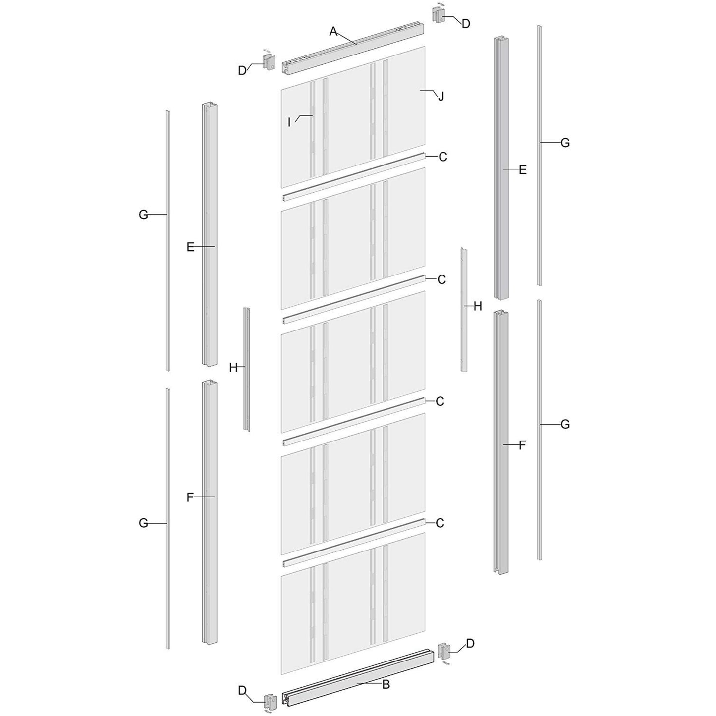 New Interior Black Aluminum Framed French Panel Barn Door Clear Tempered Glass Sliding Barn Door Slab Modern Glass Barn Door (Disassembled)