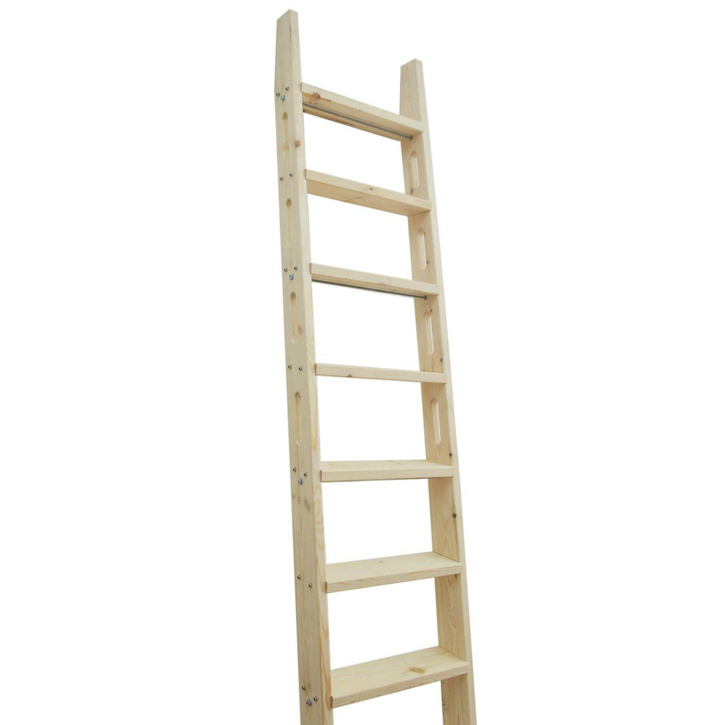 Natural Knotty Pine Wood Sliding Library Sliding Step Ladder Rolling Ladder, Ready For Painting, Solid Durable Steps ( Unfinished )