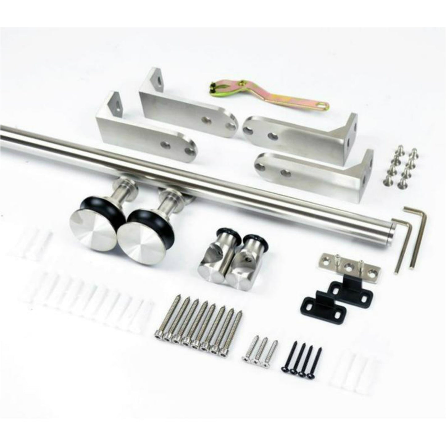 Top ceiling mount bracket brushed stainless steel wood sliding single door hardware BI-PARTING door BYPASS barn door hardware flat roller
