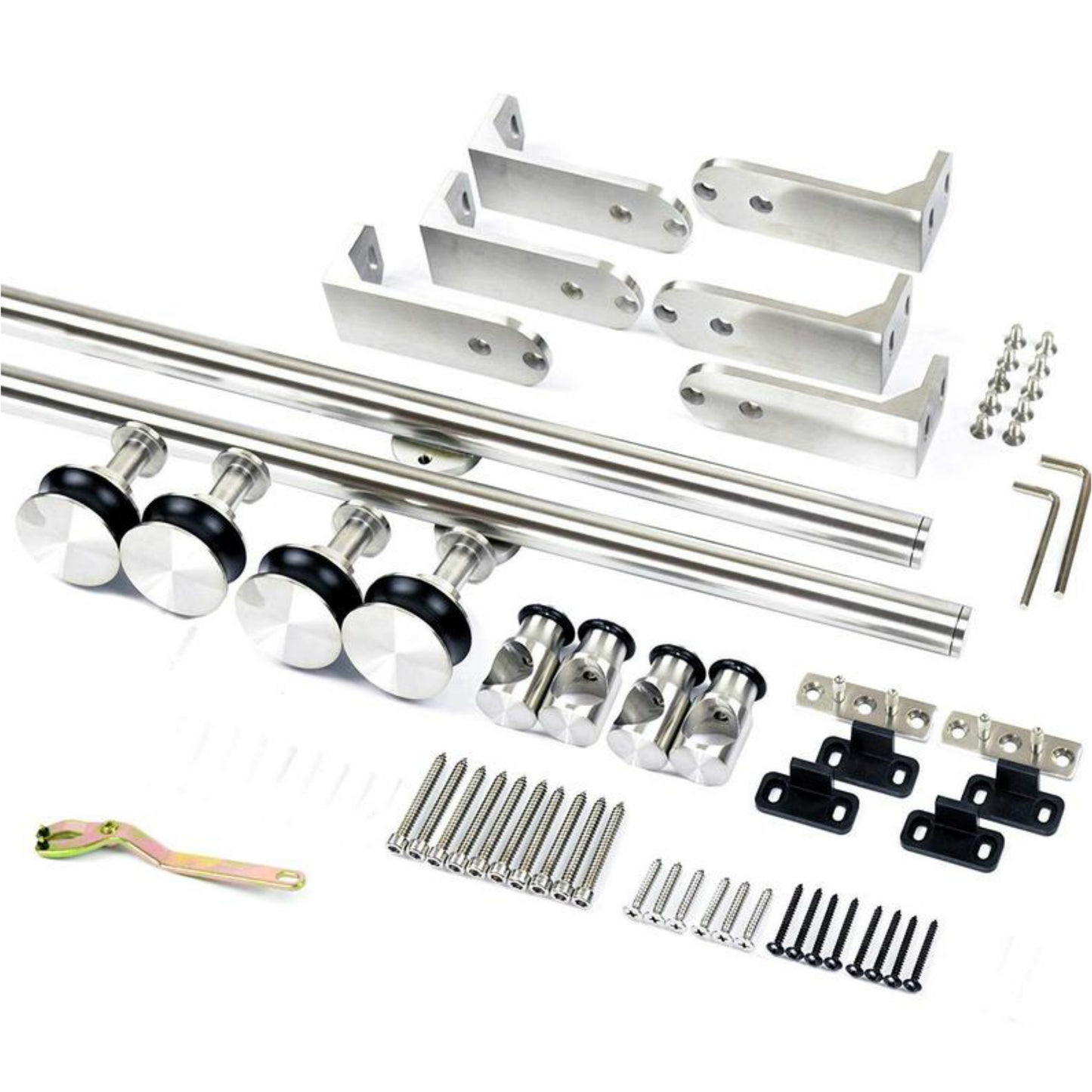 Top ceiling mount bracket brushed stainless steel wood sliding single door hardware BI-PARTING door BYPASS barn door hardware flat roller