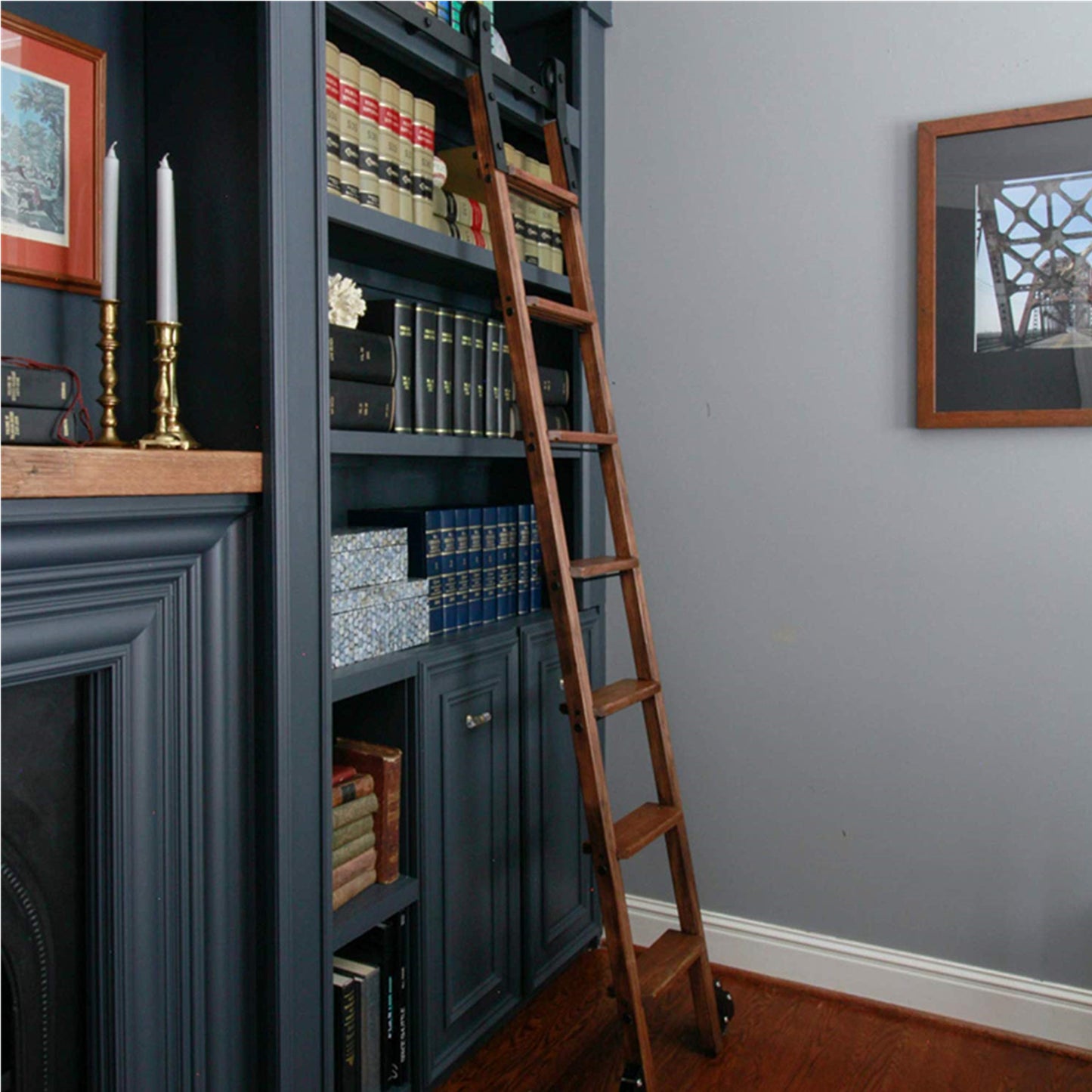3.3FT -16FT Rolling Rustic Black Steel Sliding Library Office Ladder Hardware Track Set Kit (No ladder)