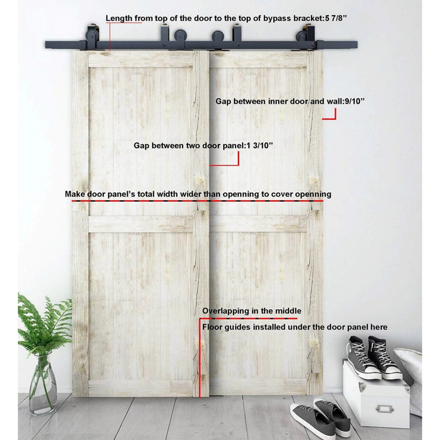 4-8FT bypass sliding barn double wood door hardware top mount rustic black steel sliding barn door roller kit for low ceiling New Design