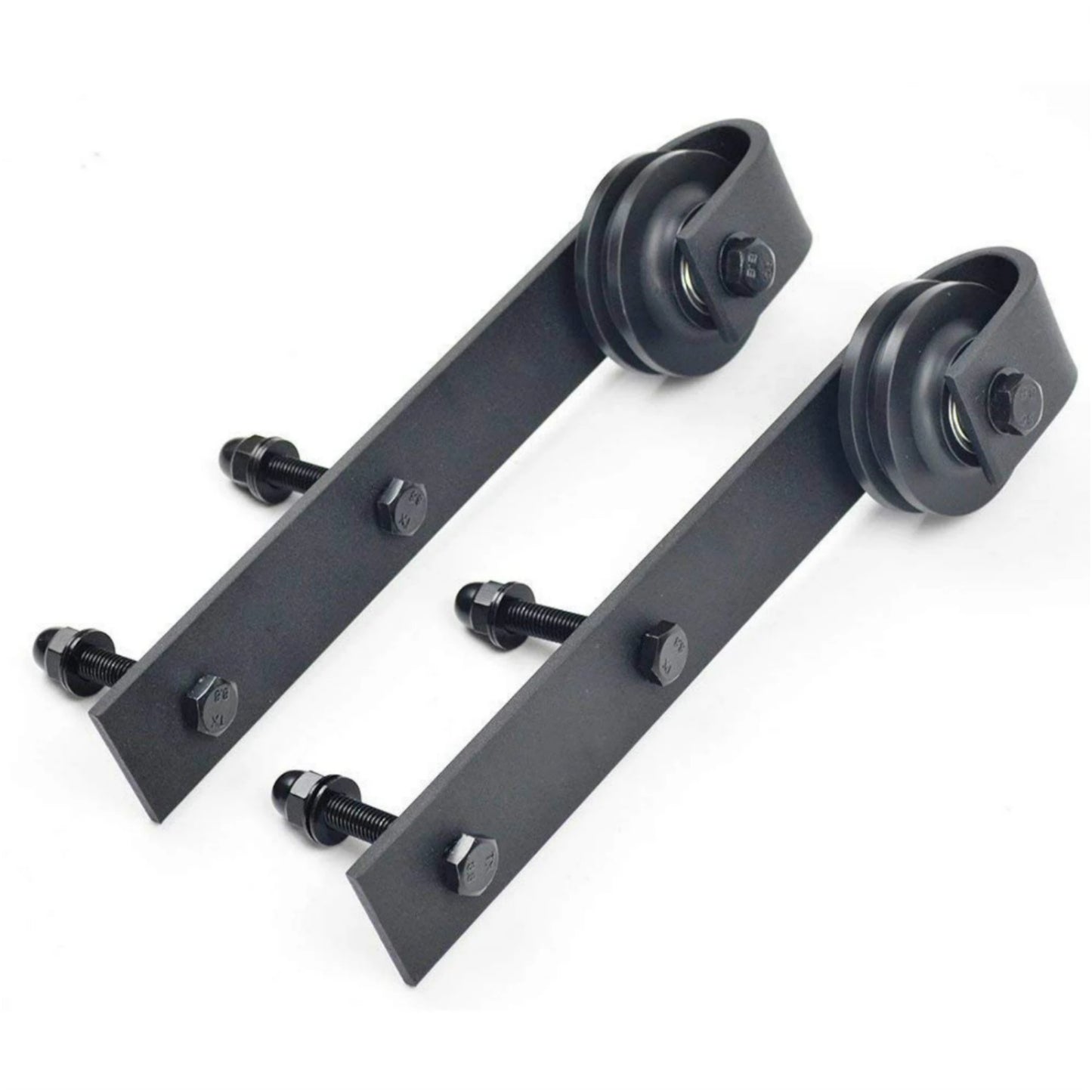 4-8.2FT black steel bypass barn door hardware one piece wall mount bypass sliding door track roller kit