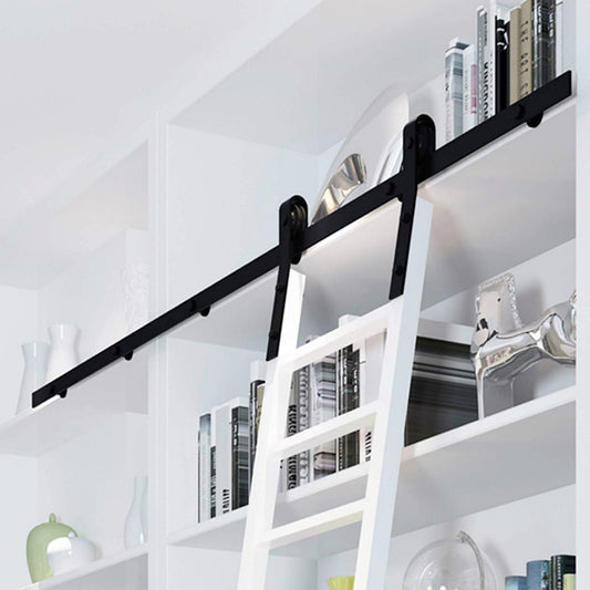 3.3FT -16FT Rolling Rustic Black Steel Sliding Library Office Ladder Hardware Track Set Kit (No ladder)