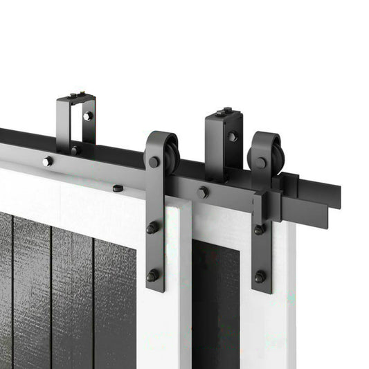 5-16FT rustic black steel bypass barn door hardware wall mount bypass sliding door track roller kit