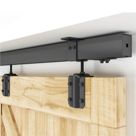 Black Steel Heavy Duty Box Track Ceiling Mount Sliding Barn Door Hardware Wood Exterior Interior Carriage Door Hardware Track Trolley Kit