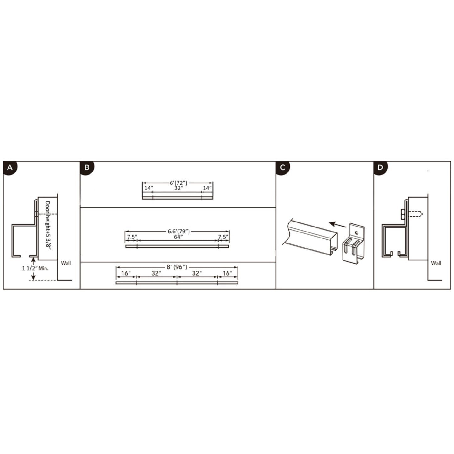 Black Steel Heavy Duty Box Track Wall Mount Sliding Barn Door Hardware Wood Exterior Interior Carriage Door Hardware Track Trolley Kit